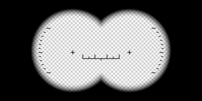 kikare sökare. binokulär pOV ram med syfte syn och mätning skala, bevakare se se genom de kikare linser. realistisk 3d mall vektor