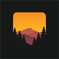 träd, berg och landskap illustration logotyp design mall vektor