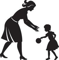 mor och dotter spelar med boll, sillhouette illustration. vektor