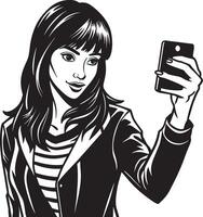 schön Mädchen ist nehmen Selfie durch Smartphone isoliert auf Weiß Hintergrund vektor