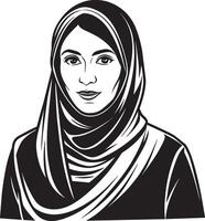 muslim kvinna i hijab. illustration i svart och vit färger. vektor