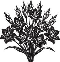 Strauß von Gladiole Blumen. schwarz und Weiß Illustration. vektor