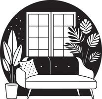 Leben Zimmer mit Sofa und Pflanze Design, Zuhause Dekoration Innere Leben Gebäude Wohnung und Wohn Thema Illustration vektor