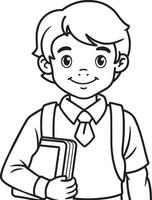 schwarz und Weiß Karikatur Illustration von Junge Schüler mit Bücher zum Färbung Buch vektor