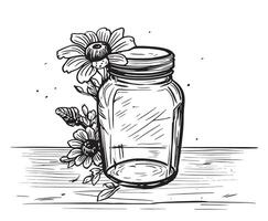 Krug Glas und Blume Hand gezeichnet skizzieren Illustration vektor