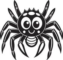 Spindel - svart och vit tecknad serie maskot illustration, vektor