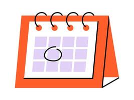 hand dragen söt illustration av kalender med ringade in datum. platt tidtabell eller schema sida i färgad klotter stil. planera eller tid förvaltning ikon. händelse deadline. isolerat på vit. vektor