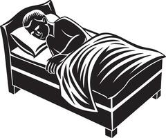 Mann Schlafen im das Bett. Illustration vektor