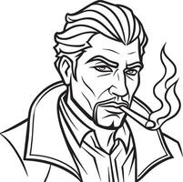 en teckning av en man rökning en cigarett vektor