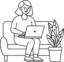 Frau mit Laptop Design, Mädchen weiblich Person Menschen Mensch und Sozial Medien Thema Illustration vektor