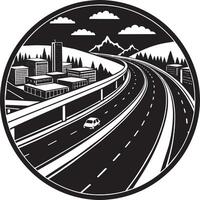 Illustration von ein Autobahn im das Mitte von das Nacht Himmel. vektor