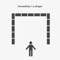 Hufeisen oder u gestalten Sitzplätze Anordnungen. planen von Sitze im Klassenzimmer, Seminar oder Bankett. planen, Entwurf, architektonisch planen. Illustration vektor