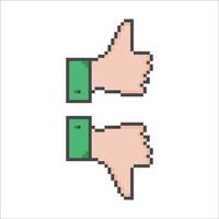 Symbole im Pixel Kunst Stil, retro Stil Symbole, Quadrate. Hand Symbol, mögen und nicht gefallen, Daumen oben finden Nieder vektor