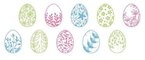 Ostern Eier Satz. lineart einstellen von Eier mit Blumen- Ornament. vektor