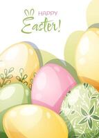 påsk hälsning kort mall. affisch med påsk ägg. vår söt Semester illustration vektor