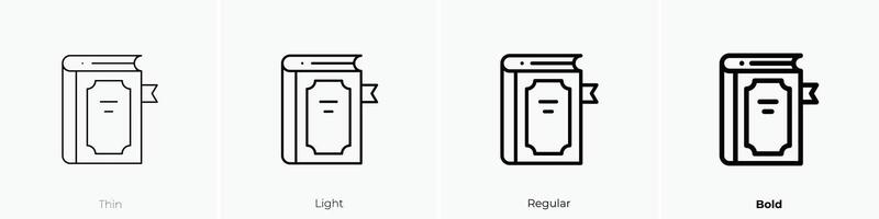 Magie Buch Symbol. dünn, Licht, regulär und Fett gedruckt Stil Design isoliert auf Weiß Hintergrund vektor