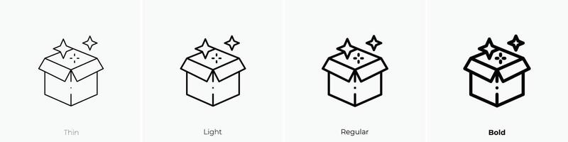 Magie Box Symbol. dünn, Licht, regulär und Fett gedruckt Stil Design isoliert auf Weiß Hintergrund vektor