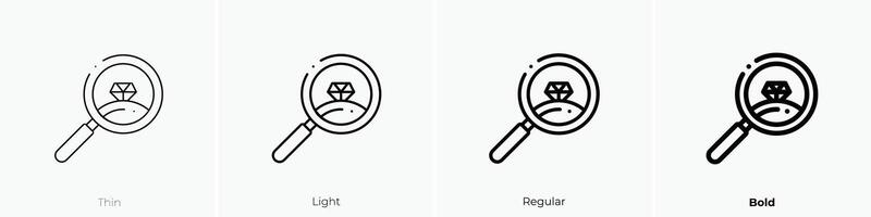 Vergrößerung Glas Symbol. dünn, Licht, regulär und Fett gedruckt Stil Design isoliert auf Weiß Hintergrund vektor