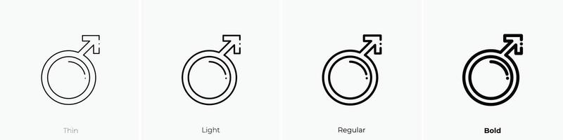 männlich Symbol. dünn, Licht, regulär und Fett gedruckt Stil Design isoliert auf Weiß Hintergrund vektor