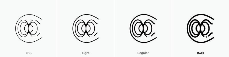 magnetisk fält ikon. tunn, ljus, regelbunden och djärv stil design isolerat på vit bakgrund vektor