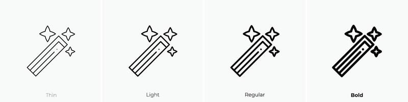 Magie Zauberstab Symbol. dünn, Licht, regulär und Fett gedruckt Stil Design isoliert auf Weiß Hintergrund vektor