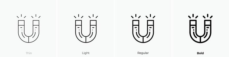 Magnet Symbol. dünn, Licht, regulär und Fett gedruckt Stil Design isoliert auf Weiß Hintergrund vektor