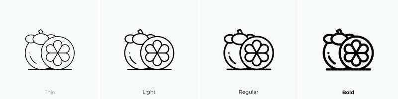 Mangostan Symbol. dünn, Licht, regulär und Fett gedruckt Stil Design isoliert auf Weiß Hintergrund vektor