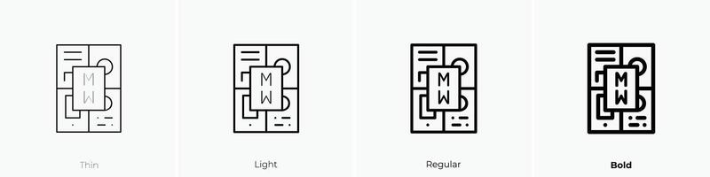 Mahjong Symbol. dünn, Licht, regulär und Fett gedruckt Stil Design isoliert auf Weiß Hintergrund vektor