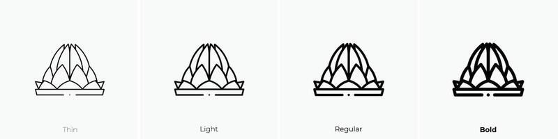 Lotus Tempel Symbol. dünn, Licht, regulär und Fett gedruckt Stil Design isoliert auf Weiß Hintergrund vektor