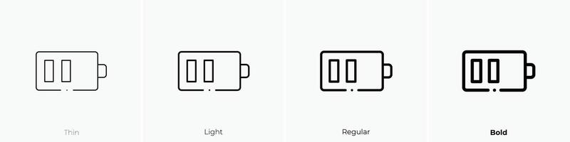 niedrig Batterie Symbol. dünn, Licht, regulär und Fett gedruckt Stil Design isoliert auf Weiß Hintergrund vektor