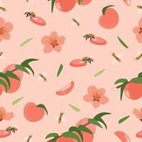 persika eller aprikos sömlös mönster. sommar tropisk ändlös bakgrund för märka, tyg, förpackning. illustration. vektor