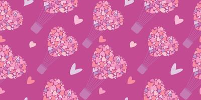 nahtlos Muster von fliegend Luftballons mit Herzen. Hintergrund zum Drucken auf Textilien und Papier. Geschenk Verpackung zum Valentinstag Tag. vektor