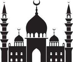 moské silhuett svart och vit eid mubarak vektor