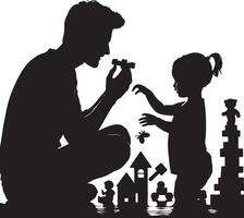 Vater Sohn Tochter Kind spielen Vater Tag Silhouetten, schwarz Farbe Silhouette vektor