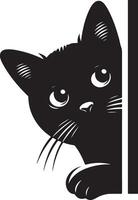 svart katt kikar runt om hörn , svart Färg silhuett vektor