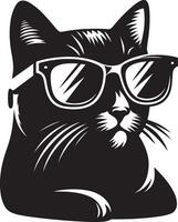 Katze mit Sonnenbrille , schwarz Farbe Silhouette, vektor