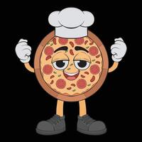 Karikatur Pizza Charakter. glücklich Pizzeria Maskottchen Charakter. Färbung Buchseite. vektor