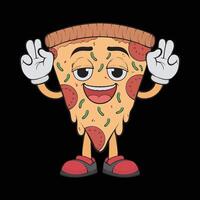 tecknad serie pizza karaktär. Lycklig pizzeria maskot karaktär. vektor