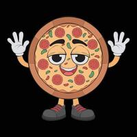 Karikatur Pizza Charakter. glücklich Pizzeria Maskottchen Charakter. Färbung Buchseite. vektor