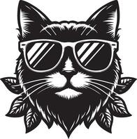 Katze mit Sonnenbrille , schwarz Farbe Silhouette, vektor