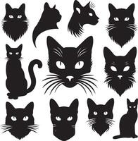 katt ansikte, silhuetter , svart Färg silhuett vektor