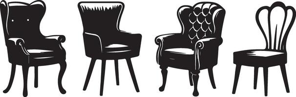 svart silhuetter av annorlunda stol, svart Färg silhuett vektor