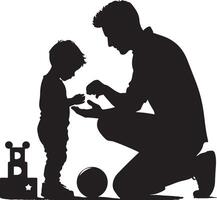 Vater Sohn Tochter Kind spielen Vater Tag Silhouetten, schwarz Farbe Silhouette vektor