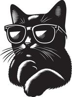 Katze mit Sonnenbrille , schwarz Farbe Silhouette, vektor