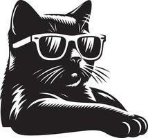 Katze mit Sonnenbrille , schwarz Farbe Silhouette, vektor