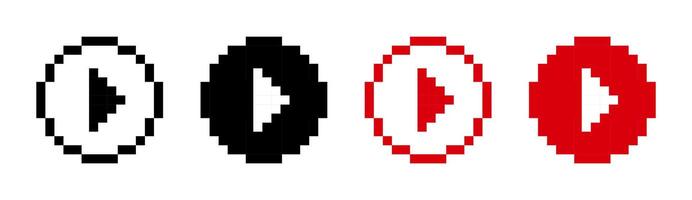 spela 8 bit pixel knapp minimalistisk runda ikon. röd spela knapp . vektor