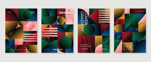 abstrakt Gradient Poster Hintergrund Satz. minimalistisch Stil Startseite Vorlage mit beschwingt Perspektive 3d geometrisch Prisma Formen Sammlung. Ideal Design zum Sozial Medien, Abdeckung, Banner, Flyer. vektor