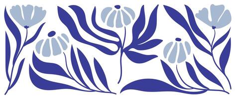 abstrakt botanisch Kunst Hintergrund . natürlich Hand gezeichnet Muster Design mit Blau Farbe Blumen. einfach zeitgenössisch Stil illustriert Design zum Stoff, drucken, Abdeckung, Banner, Hintergrund. vektor