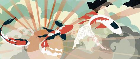 Luxus Chinesisch Hintergrund . Chinesisch und japanisch Hintergrund Muster Design von elegant Koi Fisch mit Aquarell Textur. Design Illustration zum Dekoration, Mauer Dekor, Banner, Webseite, Anzeigen. vektor