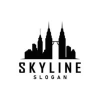 skyskrapa svart silhuett design skön stad horisont logotyp med lång byggnad stad illustration för mall och branding vektor